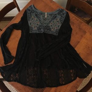Free People Sheer Embroidered Blouse